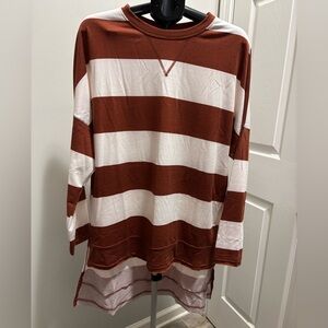 Brown and White Striped Long Sleeve Shirt